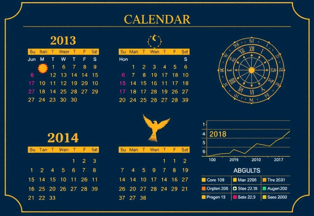 Astrologiczny kalendarz finansowy z zaznaczonymi złotymi datami